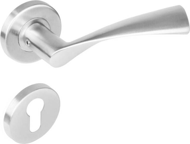 Intersteel Deurkruk 1279 Vlinder op rond rozet staal met 7mm nok met profielcilindergat plaatjes RVS