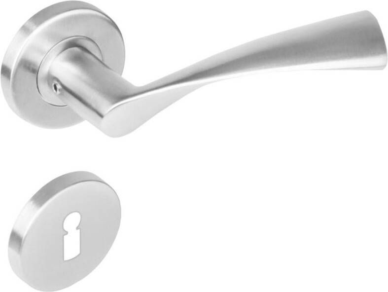 Intersteel Deurkruk 1279 Vlinder op rond rozet staal met 7mm nok met sleutelgat plaatjes RVS