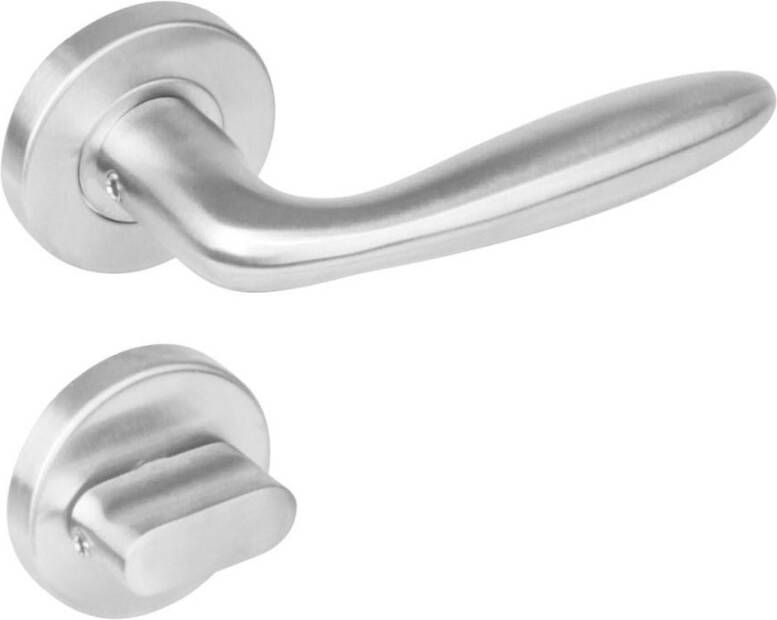 Intersteel Deurkruk 1281 Jupiter op rond rozet staal met 7mm nok met WC 8mm RVS