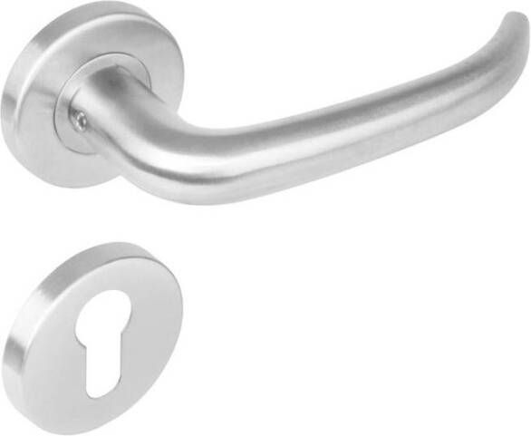 Intersteel Deurkruk 1282 Sabel op rond rozet staal met 7mm nok met profielcilindergat plaatjes RVS