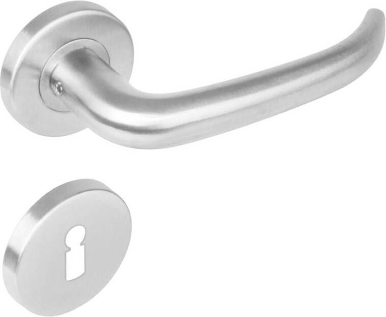 Intersteel Deurkruk 1282 Sabel op rond rozet staal met 7mm nok met sleutelgat plaatjes RVS