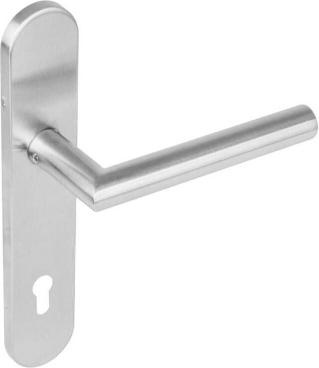 Intersteel Deurkruk 1297 Hoek 90°op verdekt schild profielcilindergat 92mm met nokken 7mm RVS EN1906 4klein k