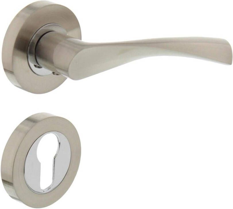 Intersteel Deurkruk 1687 Giussy op rond rozet 7mm nokken met profielcilindergat plaatjes nikkel mat