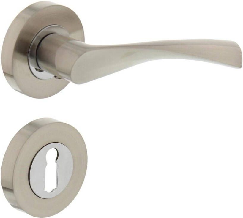 Intersteel Deurkruk 1687 Giussy op rond rozet 7mm nokken met sleutelgat plaatjes nikkel mat