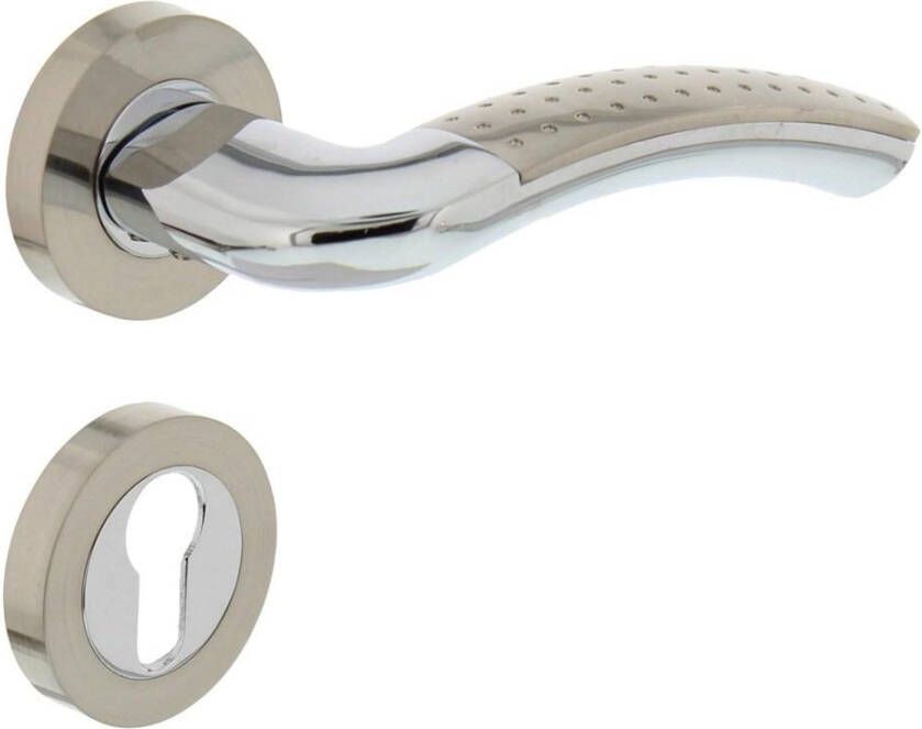 Intersteel Deurkruk 1688 Sharon op rond rozet 7mm nokken met profielcilindergat plaatjes chroom nikkel mat