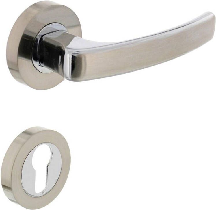 Intersteel Deurkruk 1689 Blok op rond rozet 7mm nokken met profielcilindergat plaatjes chroom nikkel mat