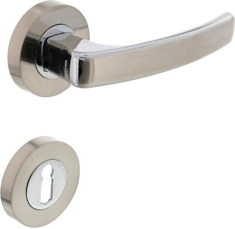 Intersteel Deurkruk 1689 Blok op rond rozet 7mm nokken met sleutelgat plaatjes chroom nikkel mat