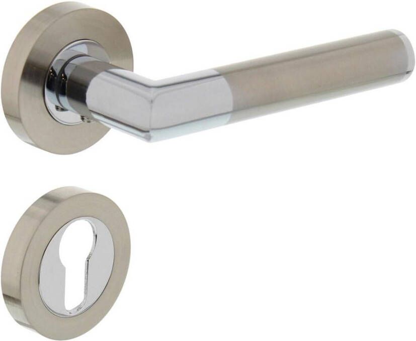 Intersteel Deurkruk 1693 Bastian op rond rozet 7mm nokken met profielcilindergat plaatjes chroom nikkel mat