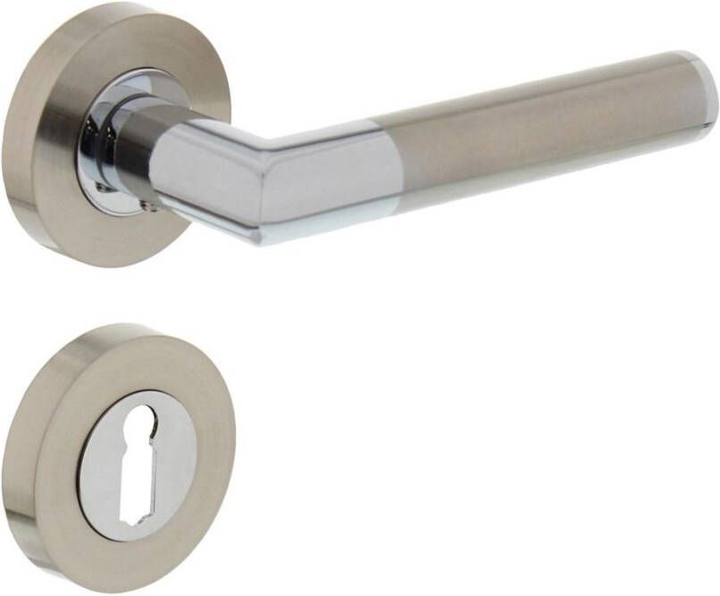 Intersteel Deurkruk 1693 Bastian op rond rozet 7mm nokken met sleutelgat plaatjes chroom nikkel mat