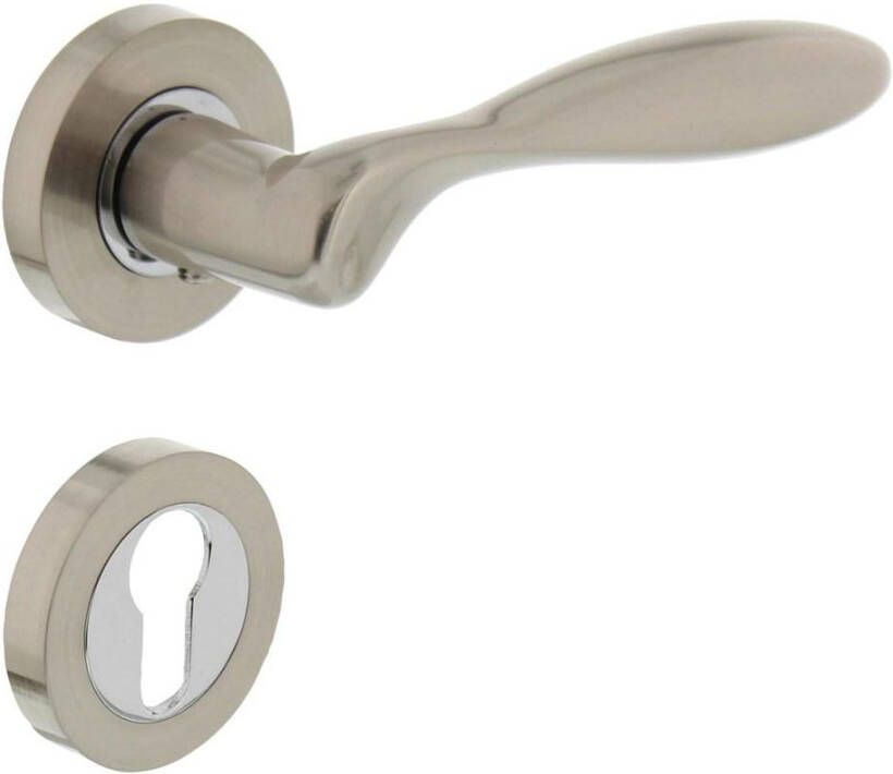 Intersteel Deurkruk 1695 George op rond rozet 7mm nokken met profielcilindergat plaatjes nikkel mat