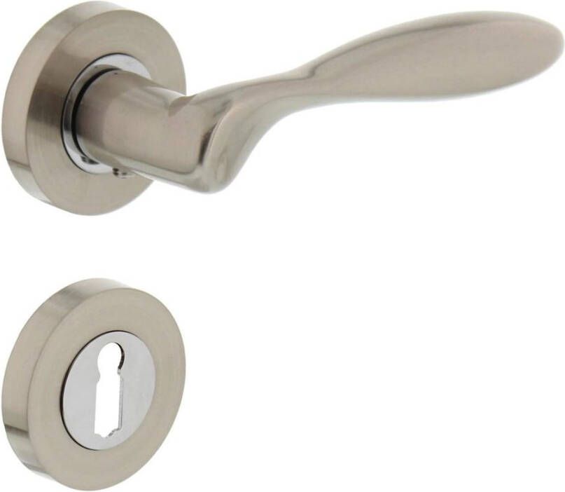 Intersteel Deurkruk 1695 George op rond rozet 7mm nokken met sleutelgat plaatjes nikkel mat