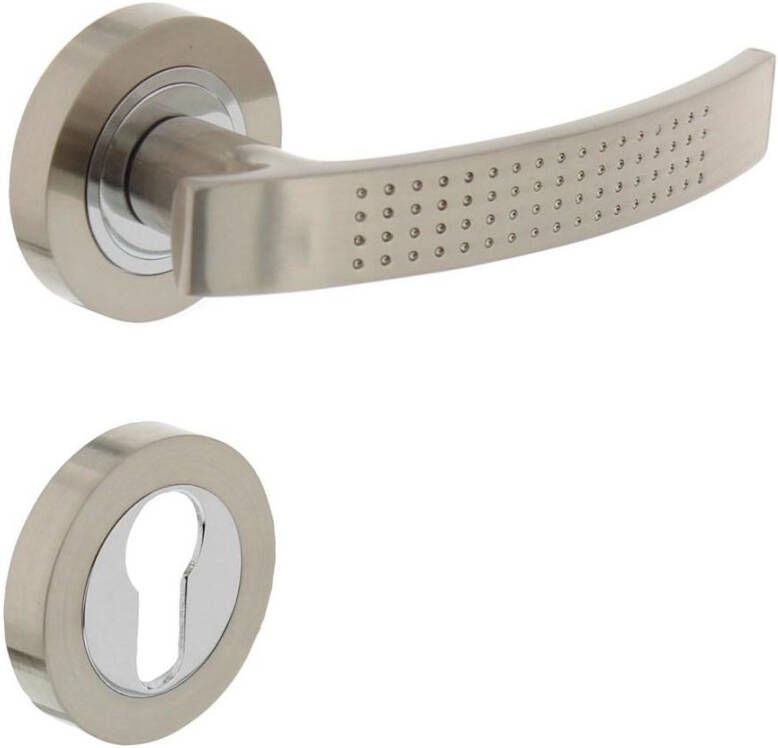 Intersteel Deurkruk 1696 William op rond rozet 7mm nokken met profielcilindergat plaatjes nikkel mat