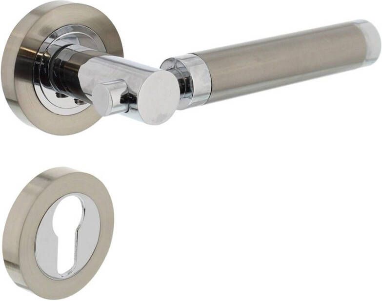 Intersteel Deurkruk 1698 Birgit op rond rozet 7mm nokken met profielcilindergat plaatjes chroom nikkel mat