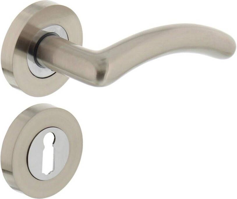Intersteel Deurkruk 1699 Marieke op rond rozet 7mm nokken met sleutelgat plaatjes nikkel mat