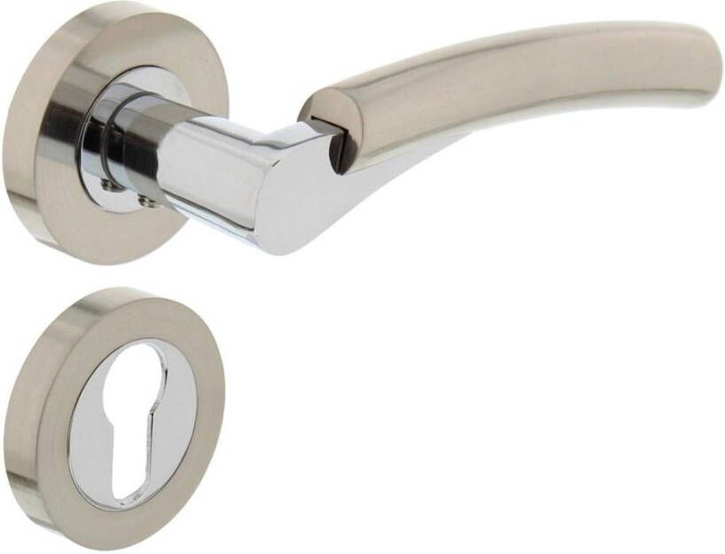 Intersteel Deurkruk 1700 Bryan op rond rozet 7mm nokken met profielcilindergat plaatjes chroom nikkel mat