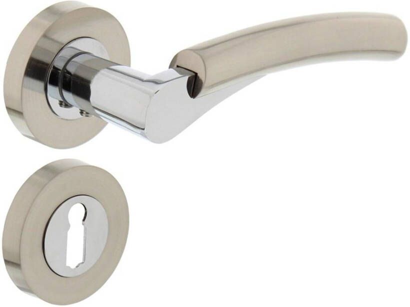 Intersteel Deurkruk 1700 Bryan op rond rozet 7mm nokken met sleutelgat plaatjes chroom nikkel mat