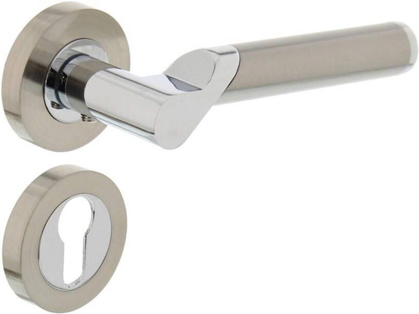 Intersteel Deurkruk 1701 Casper op rond rozet 7mm nokken met profielcilindergat plaatjes chroom nikkel mat