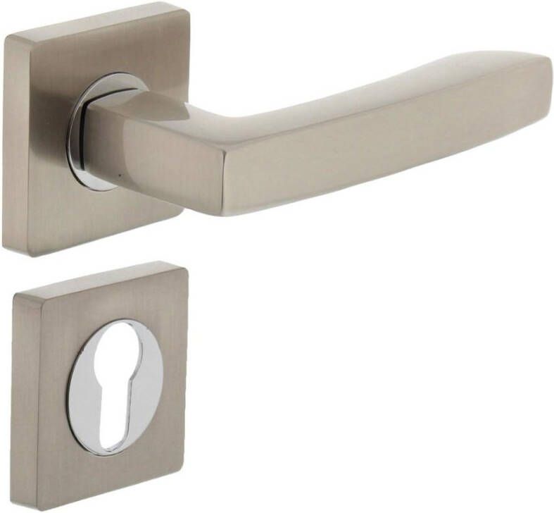 Intersteel Deurkruk 1714 Dean op vierkant rozet 7mm nokken met profielcilindergat plaatjes chroom nikkel mat