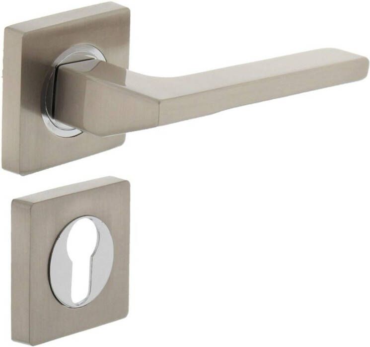 Intersteel Deurkruk 1715 Ben op vierkant rozet 7mm nokken met profielcilindergat plaatjes chroom nikkel mat