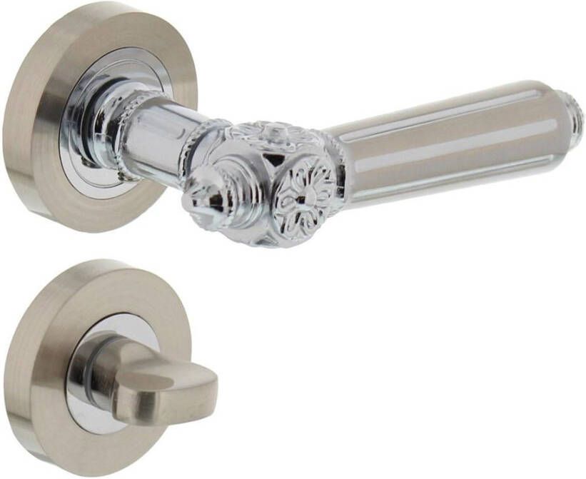 Intersteel Deurkruk 1716 Julietta op rond rozet 7mm nokken met WC8mm chroom nikkel mat