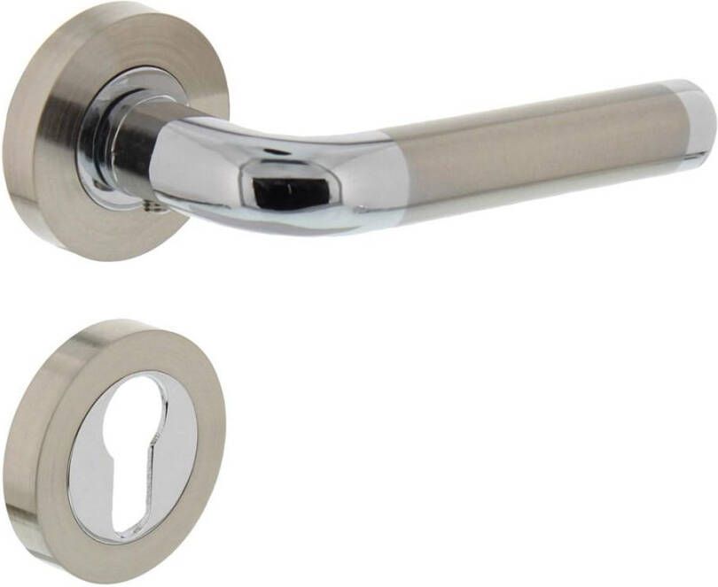 Intersteel Deurkruk Agatha op rond rozet 7mm nokken met profielcilindergat plaatjes chroom nikkel mat