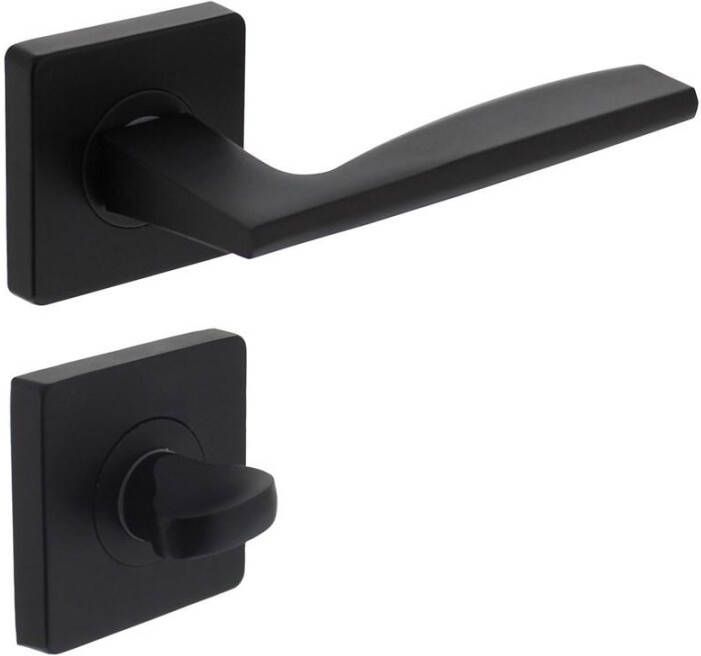 Intersteel Deurkruk Apollo op vierkant rozet + nokken incl. WC sluiting 8mm mat zwart