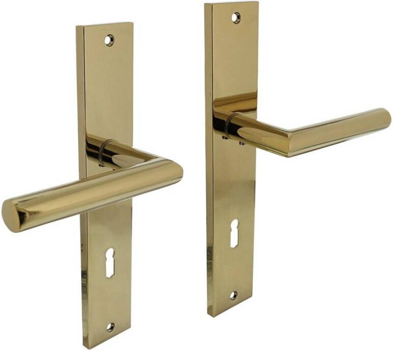 Intersteel Deurkruk Bastian op langschild 245x45mm sleutelgat 78mm PVD messingkleur