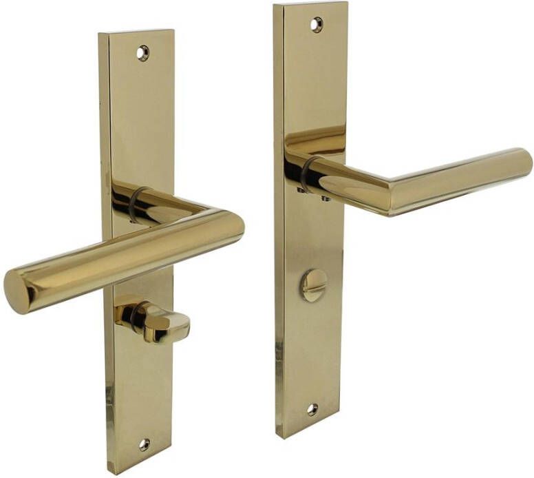 Intersteel Deurkruk Bastian op langschild 245x45mm WC63 8mm PVD messingkleur