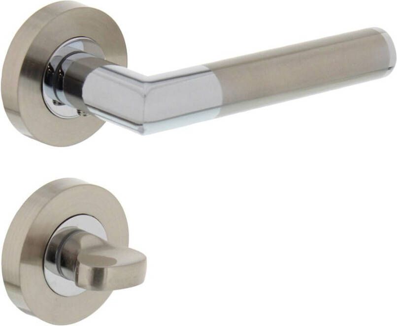 Intersteel Deurkruk Bastian op rond rozet +WC 7mm chroom nikkel mat