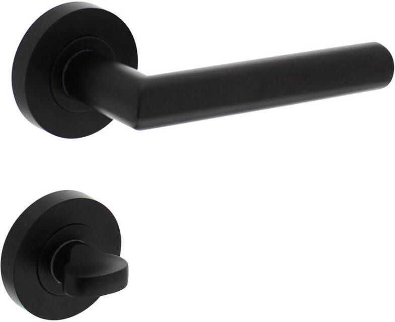Intersteel Deurkruk Bastian op ronde rozet 52x10mm met nokken + WC-sluiting 7mm mat zwart