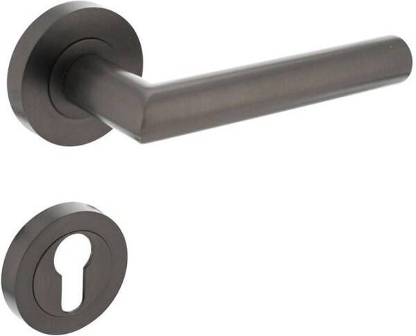 Intersteel Deurkruk Bastian op ronde rozet met nokken ø52x10mm en profielcilinderplaatjes antraciet-grijs