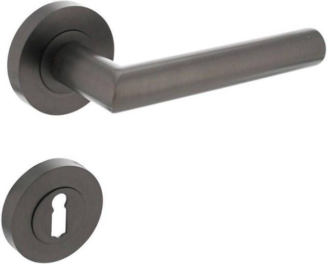 Intersteel Deurkruk Bastian op ronde rozet met nokken ø52x10mm en sleutelplaatjes antraciet-grijs
