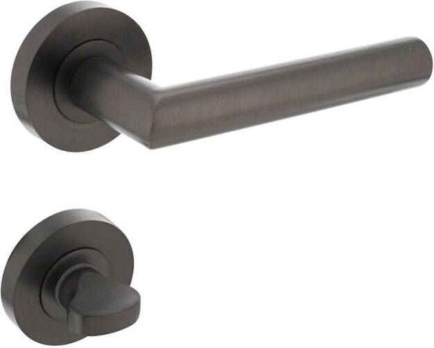 Intersteel Deurkruk Bastian op ronde rozet met nokken ø52x10mm en WC sluiting 8mm antraciet-grijs