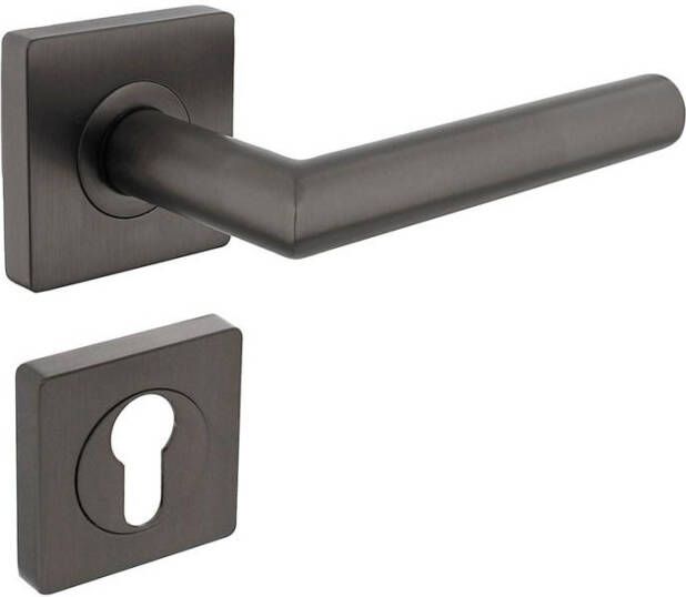 Intersteel Deurkruk Bastian op rozet verdekt 55x55x10mm met nokken en cilinderrozetten antraciet grijs