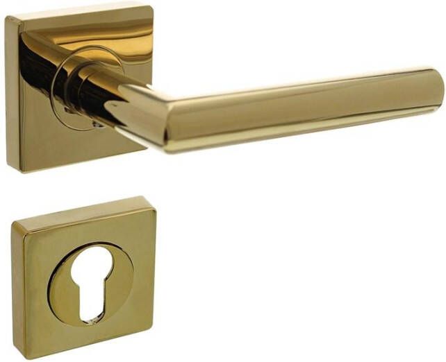 Intersteel Deurkruk Bastian op vierkante rozet met nokken 55x55x10mm en profielcilindergat plaatjes PVD messing