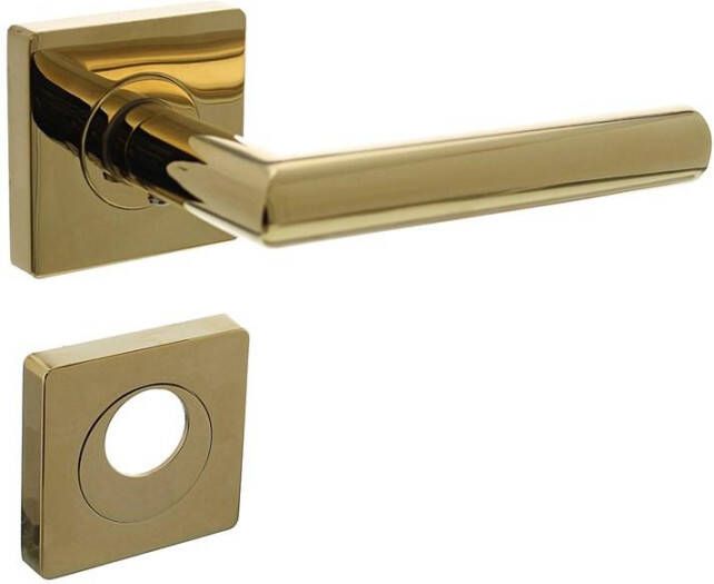 Intersteel Deurkruk Bastian op vierkante rozet met nokken 55x55x10mm en rondcilindergat plaatjes PVD messingkle