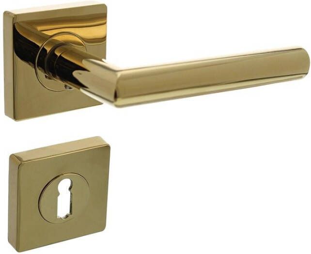 Intersteel Deurkruk Bastian op vierkante rozet met nokken 55x55x10mm en sleutelplaatjes PVD messingkleur