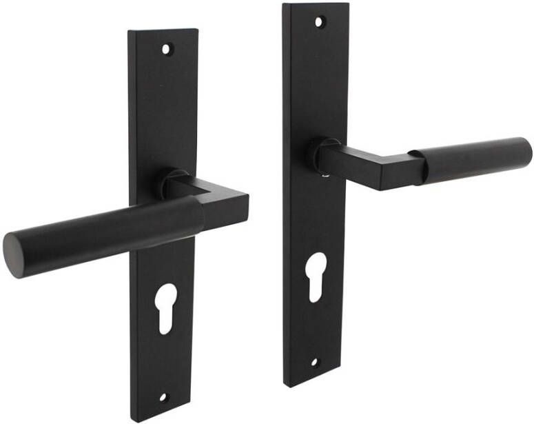 Intersteel Deurkruk Baustil op langschild 245x45mm profielcilindergat 72mm mat zwart