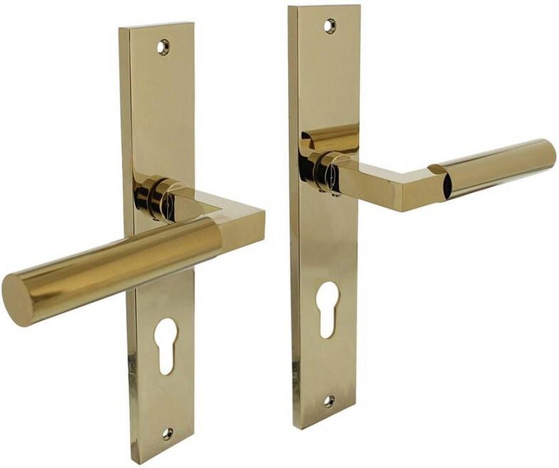 Intersteel Deurkruk Baustil op langschild 245x45mm profielcilindergat 72mm PVD messingkleur