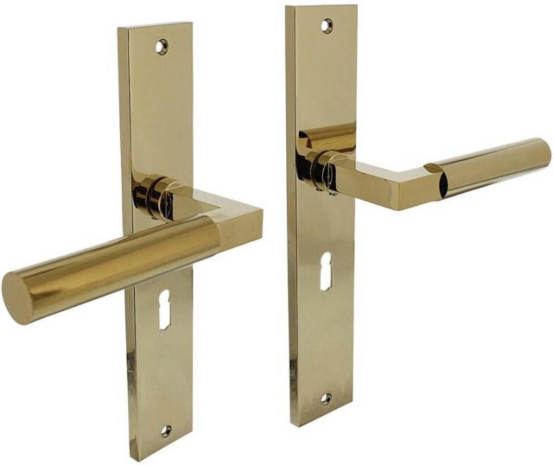 Intersteel Deurkruk Baustil op langschild 245x45mm sleutelgat 56mm PVD messingkleur