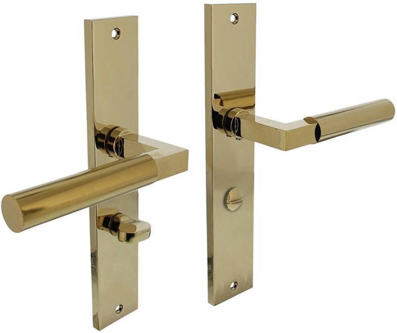 Intersteel Deurkruk Baustil op langschild 245x45mm WC63 8mm PVD messingkleur