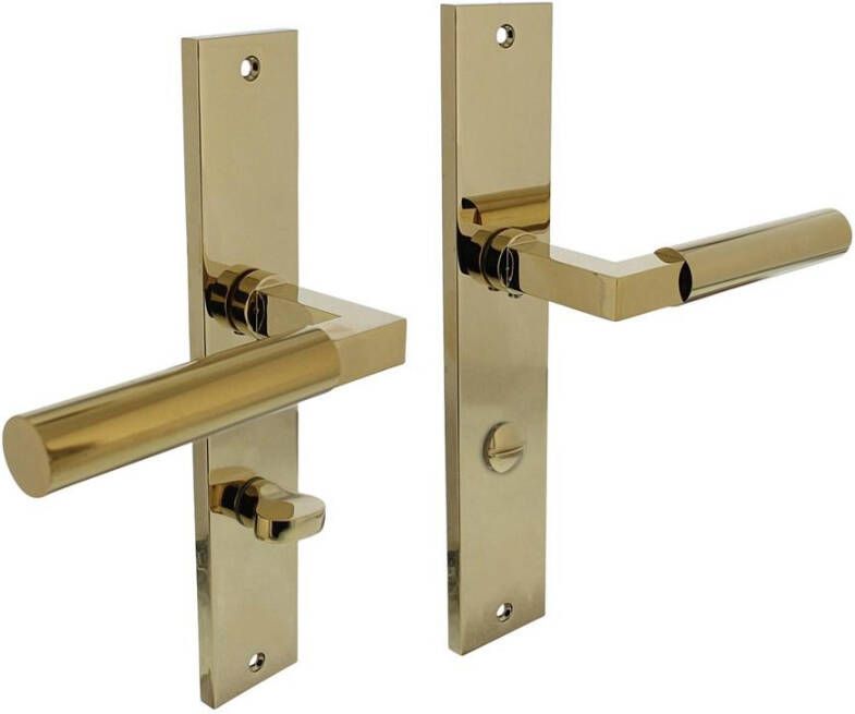 Intersteel Deurkruk Baustil op langschild 245x45mm WC78 7mm PVD messingkleur