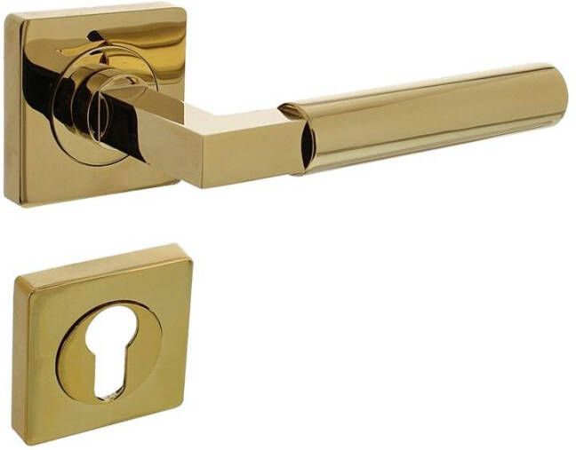 Intersteel Deurkruk Baustil op vierkante rozet met nokken 55x55x10mm en profielcilindergat plaatjes PVD messing