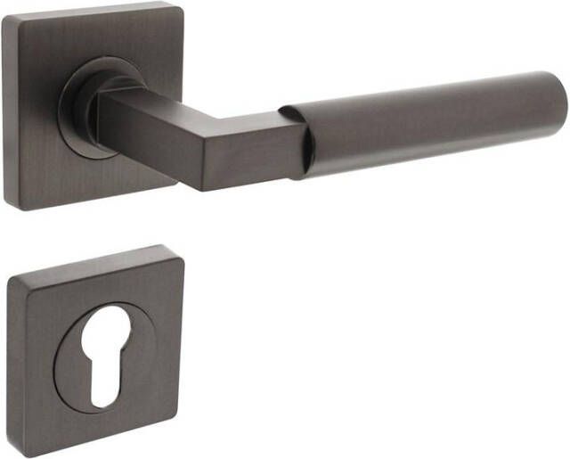 Intersteel Deurkruk Baustil op vierkante rozet met nokken 55x55x10mm en profielcilindergat plaatjes antraciet-g