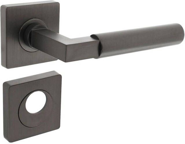 Intersteel Deurkruk Baustil op vierkante rozet met nokken 55x55x10mm en rondcilindergat plaatjes antraciet-grij