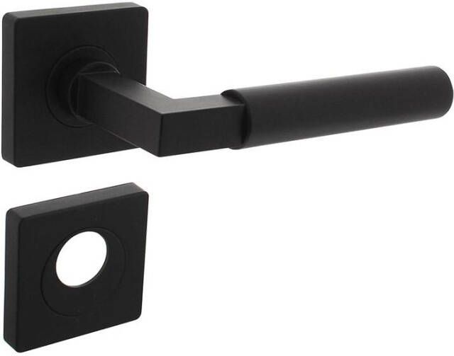 Intersteel Deurkruk Baustil op vierkante rozet met nokken 55x55x10mm en rondcilindergat plaatjes zwart