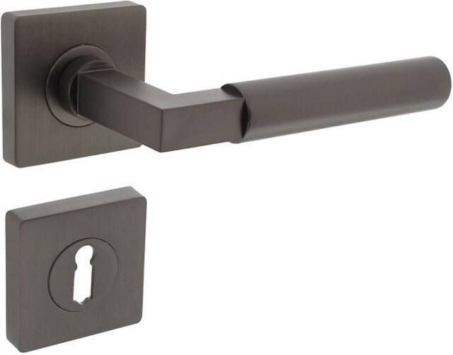 Intersteel Deurkruk Baustil op vierkante rozet met nokken 55x55x10mm en sleutelplaatjes antraciet-grijs