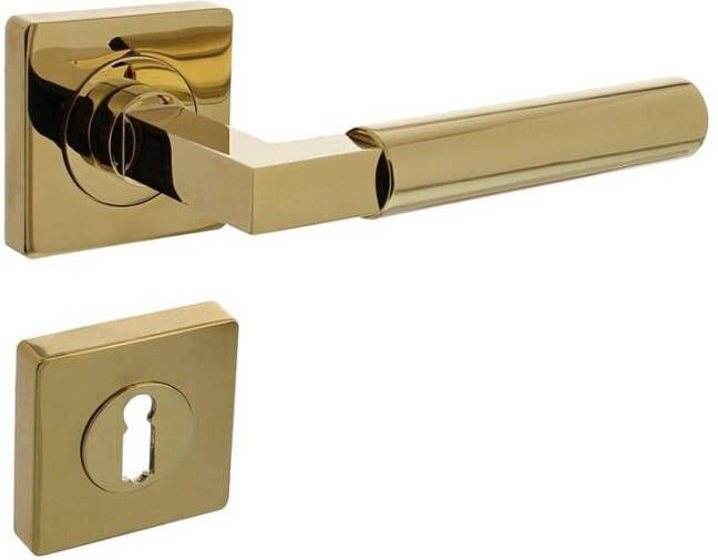 Intersteel Deurkruk Baustil op vierkante rozet met nokken 55x55x10mm en sleutelplaatjes PVD messingkleur