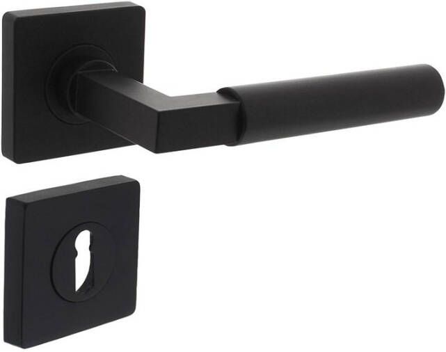 Intersteel Deurkruk Baustil op vierkante rozet met nokken 55x55x10mm en sleutelplaatjes zwart