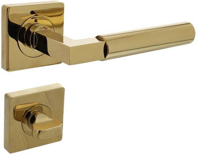 Intersteel Deurkruk Baustil op vierkante rozet met nokken 55x55x10mm en WC8mm PVD messingkleur